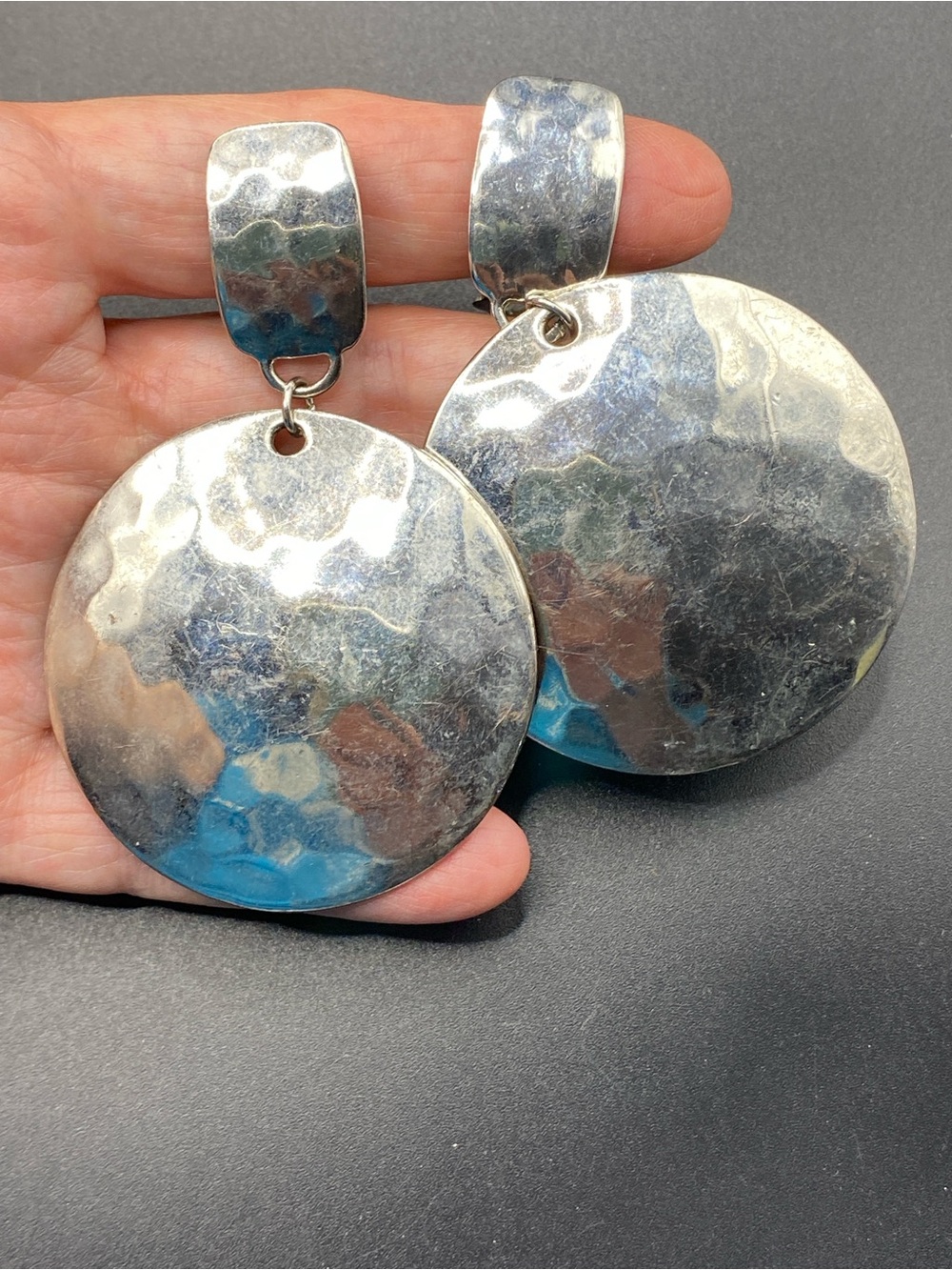 Chicoโs Clip On Statement Earrings Hammered Silver Chunky